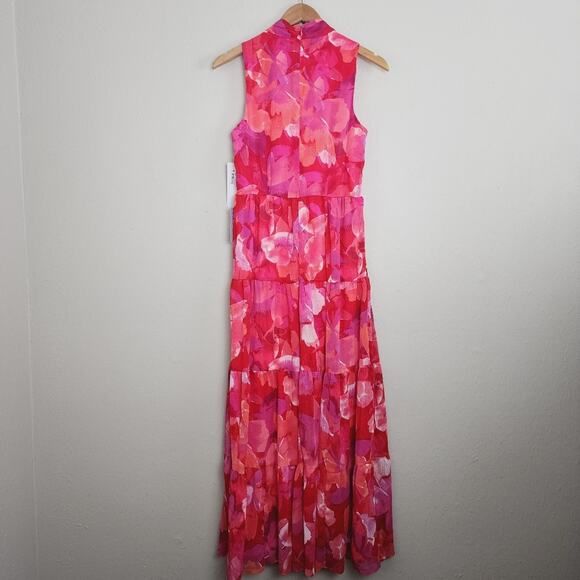 NEW London Times Fuchsia Pink Orange Floral Tiered Sleeveless Maxi Dress - Picture 7 of 9